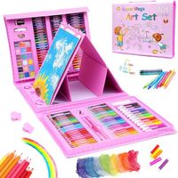 208 Sets de Dessin avec Chevalet,Coloriage kit dessin Enfant, Art Set, Mallette de Coloriage(Rose)