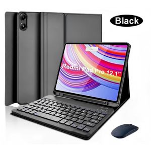 EHLCYS Étui Pour Clavier Pour Xiaomi Redmi Pad Pro 12,1" Sortie En 2024, Clavier Bluetooth Sans Fil Amovible Rétroéclairé 7 Couleurs, Support Magnétique Ultra Fin Multi-Angle Avec Souris,Noir