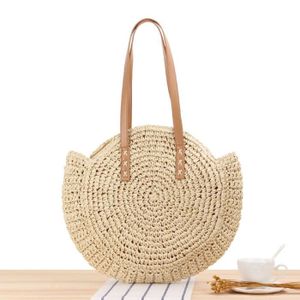 SAC À MAIN Sac rond paille femme,sac de plage été grande taille femmes Voyage boho sac en paille-Beige