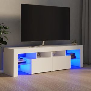 MEUBLE TV Meuble TV laqué avec luminaire LED - OVONNI - Blanc - Contemporain - Design - 140x35x40 cm