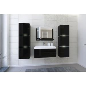 SALLE DE BAIN COMPLETE Ensemble meubles de salle de bain collection OWL, coloris noir mat et brillant avec deux colonnes et vasque 80cm