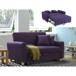 Canapé 2 Places Convertible En Tissu Xavier Prune Achat