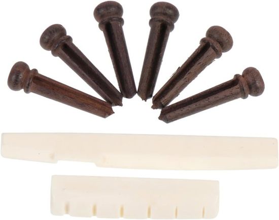 Sillet De Tête + Sillet De Chevalet + 6 Chevilles Pour Guitare Acoustique - Noir - 9