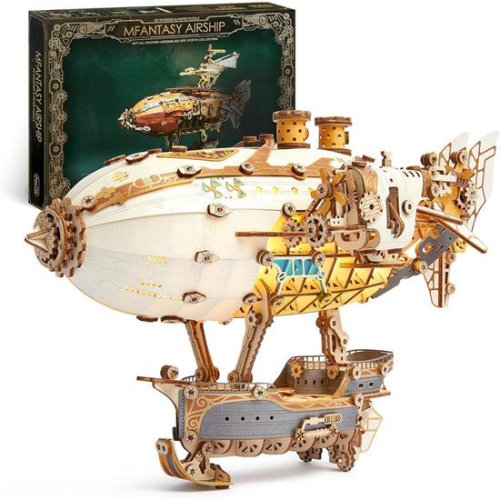 FUNPOLA Dirigible Steampunk 3D De Madera Con LED | Maqueta De 648 Piezas Para Adultos | Kit De Construcción DIY