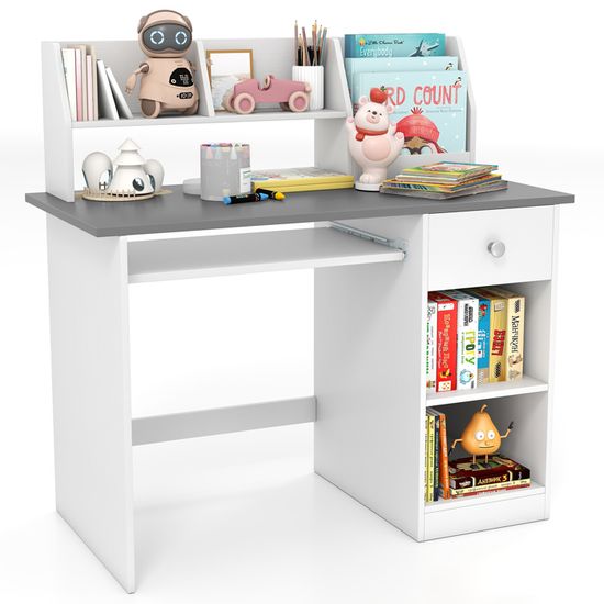 Bureau Enfant Avec Rangement Et Bibliothèque - Plateau 80x48 Cm, Hauteur 62 Cm, Blanc, Pour Garçons Et Filles 3 Ans Et +