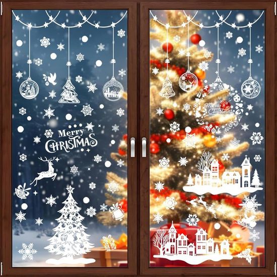 480 Autocollants Fenêtre Noël Flocons De Neige - PVC Statique Réutilisable, Décoration Vitrine Maison