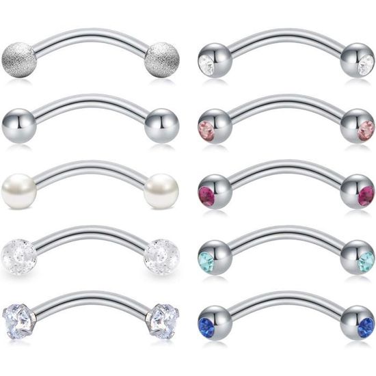 Lot De 9 Piercings De Nombril En Acier Chirurgical Argenté - Tige 10 X 1,6 Mm, Pour Tous Les Jours Et Fêtes