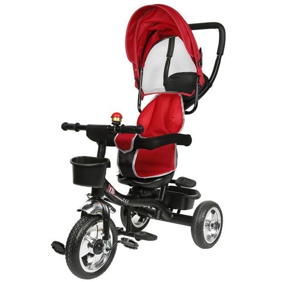 Tricycle évolutif 4-en-1 Pour Bébé 10 Mois - 3 Ans - Poussette Avec Pare-soleil, Panier, Pédales Amovibles - Rouge