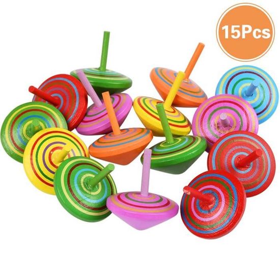 15 Toupies En Bois Colorées Pour Enfants - Jeu D’adresse Et Décoration Festive