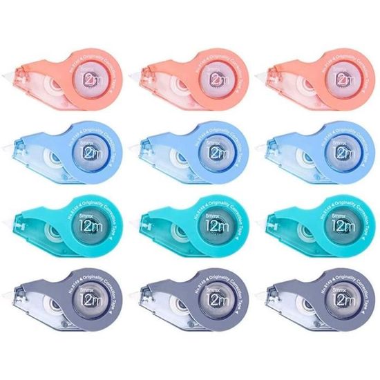 12 Rubans Correcteurs Souris - Bande Correction 4m X 5mm - 6 Couleurs Pour École Et Bureau
