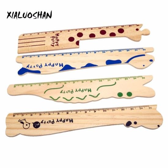 4 Règles En Bois 15cm Forme Fruits - Pastèque, Orange, Citron, Kiwi - Pour Enfants Et Bureau