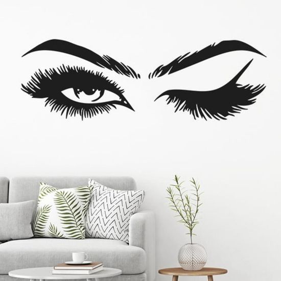 Sticker mural cils yeux imperméables, PVC 23.8x8in décoration
