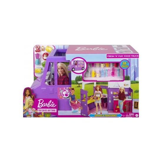 Barbie Mobilier Food Truck Violet Transformable Avec Plus De 25 Accessoires - Jouet Cuisine Pour Enfants GMW07
