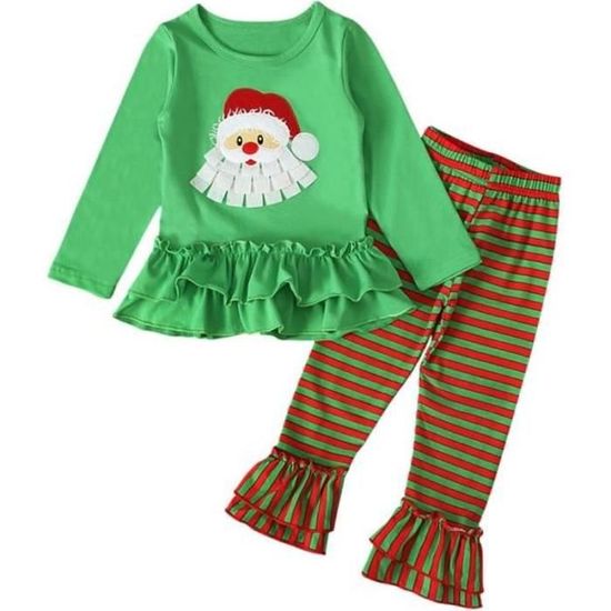 Ensemble De 3 Vêtements Bébé Fille 9 Mois - Haut, Pantalon Leggings, Bonnet - Thème Noël Rouge Et Blanc