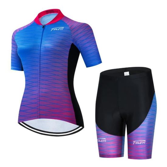 Tenue VTT Femme Tenue Cyclisme Femme EDMRIK - Maillot Cuissard Gel - Manches Courtes, Respirant Vêtement Cycliste été