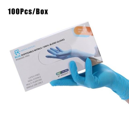 Boîte De 100 Gants Jetables En Nitrile Bleu Taille L - Qualité Médicale, Sans Poudre, Résistants Aux Produits Chimiques