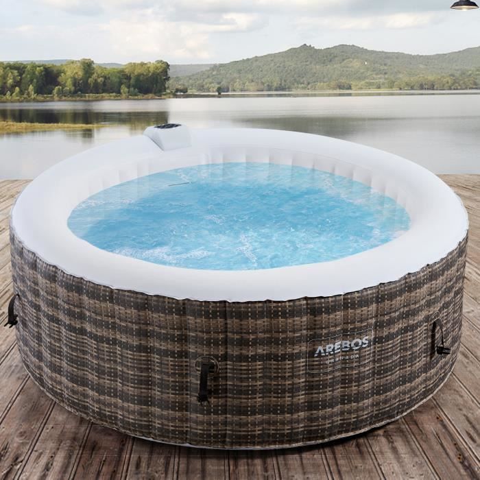 AREBOS Spa Gonflable Piscine Bien-être Chauffage Massage Gonflable Rotin 180 cm