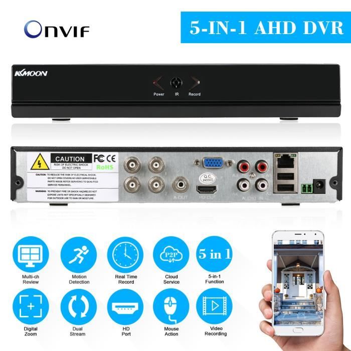 4 canaux canal vidéo CCTV enregistreur 1080p hybride NVR AHD TVI CVI DVR P2P 5-en-1 nuage réseau Onvif Support Plug-and-Play Phone A