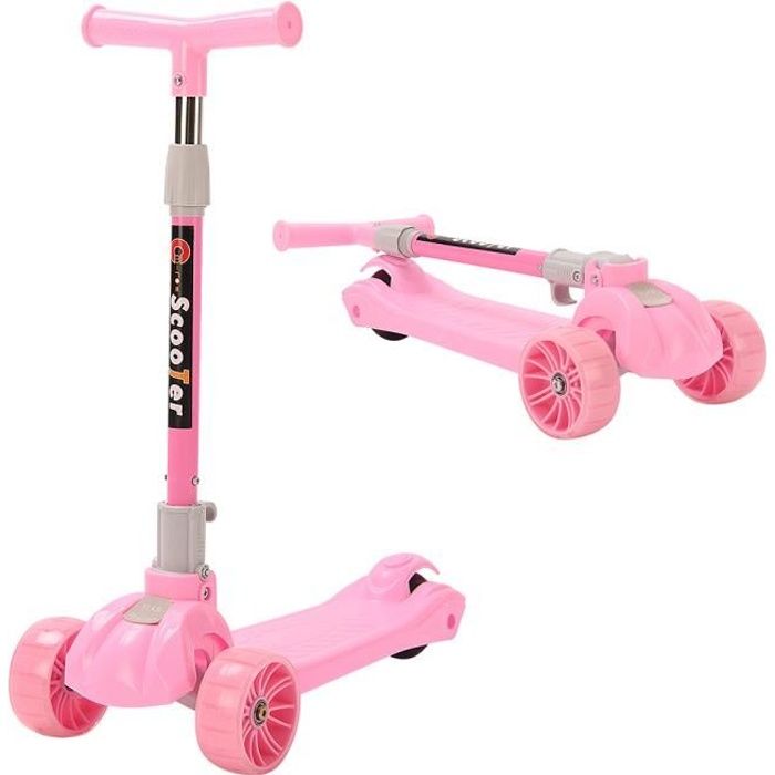 Kangfun Trottinette Enfant 3 Roues Pliable, Patinette pour Enfant de 2-8 Ans Rose Clair