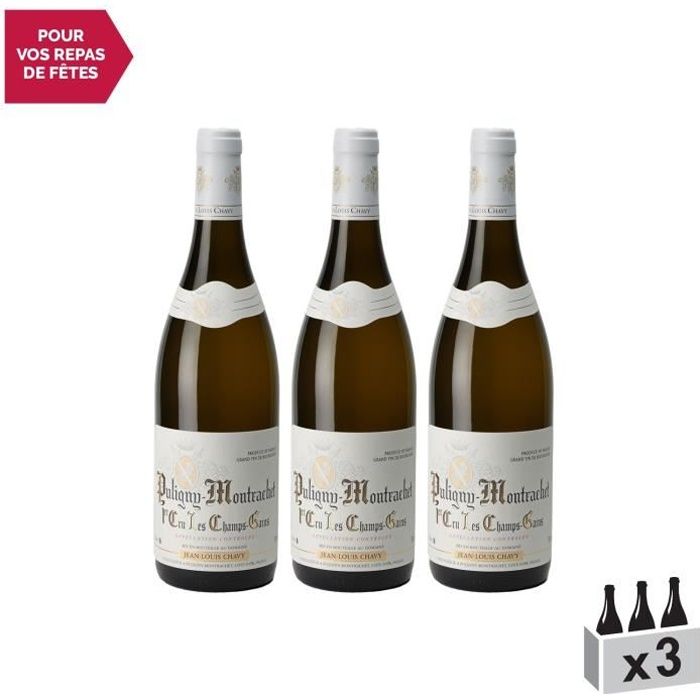Puligny-Montrachet 1er Cru Champ Gain Blanc 2018 - Lot de 3x75cl - Domaine Jean-Louis Chavy - Vin AOC Blanc de Bourgogne - Cépage