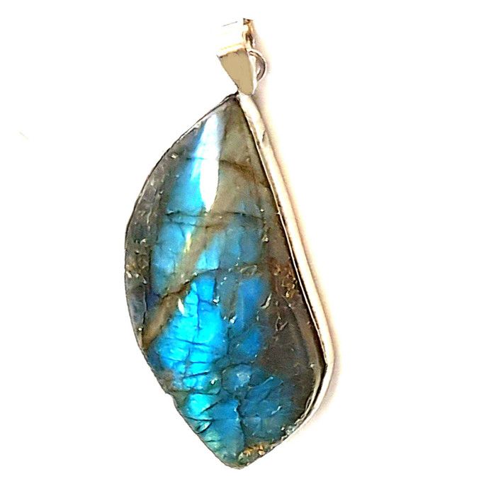 Pendentif larme goutte ovale en labradorite naturelle avec reflets + chaine