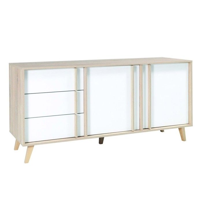 PRICE FACTORY - Buffet, enfilade, bahut moyen modèle MALMO. Meuble design type SCANDINAVE. Effet ultra tendance pour votre salon