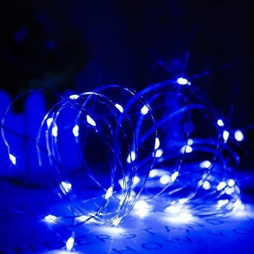 Guirlandes Lumineuse LED Bleue, à piles, 50 micro LED, lumineuses, guirlandes lumineuses à LED 5M, pour intérieur et extérieur, avec