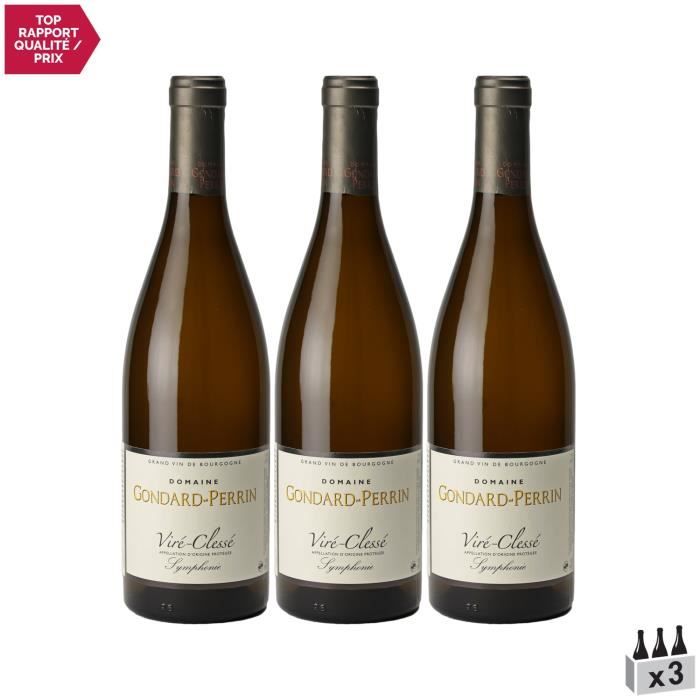 Viré-Clessé Symphonie Blanc 2018 - Lot de 3x75cl - Domaine Gondard Perrin - Vin AOC Blanc de Bourgogne - Cépage Chardonnay