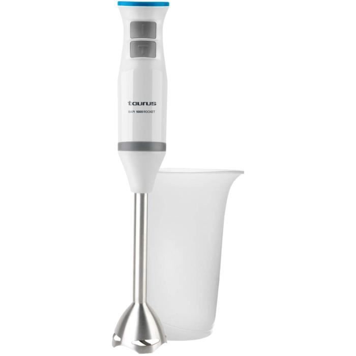 Taurus Bapi 1000 Rocket Inox - Mixeur plongeant 1000W, 20 vitesses réglables + Turbo, anti-éclaboussures, bol mesureur