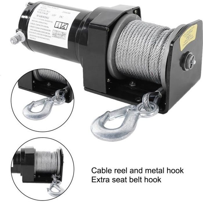 TREUIL AUTO de Quad voiture, Treuil électrique de remorque 12V 2000LB MILLIONTEK