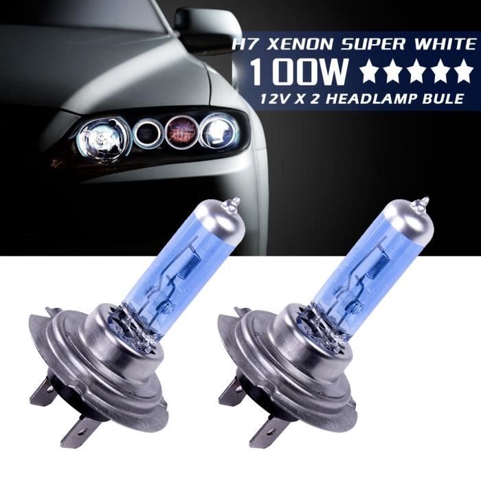2 X H7 Ampoule Lampe Xenon Halogene 100W 8500k 12V Blanc de phare de voiture halogène super lumineux