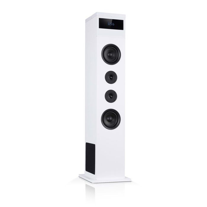 auna Karaboom 100 2.1 Enceinte Colonne karaoké Bluetooth avec radio FM , port USB compatible MP3 et support tablette - 120W - blanc