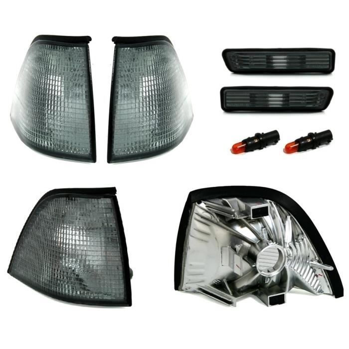 4 CLIGNOTANT AVANT + LATERAUX NOIR TRANSLUCIDE BMW SERIE 3 E36 BERLINE COMPACT PHASE 2 > 10/96