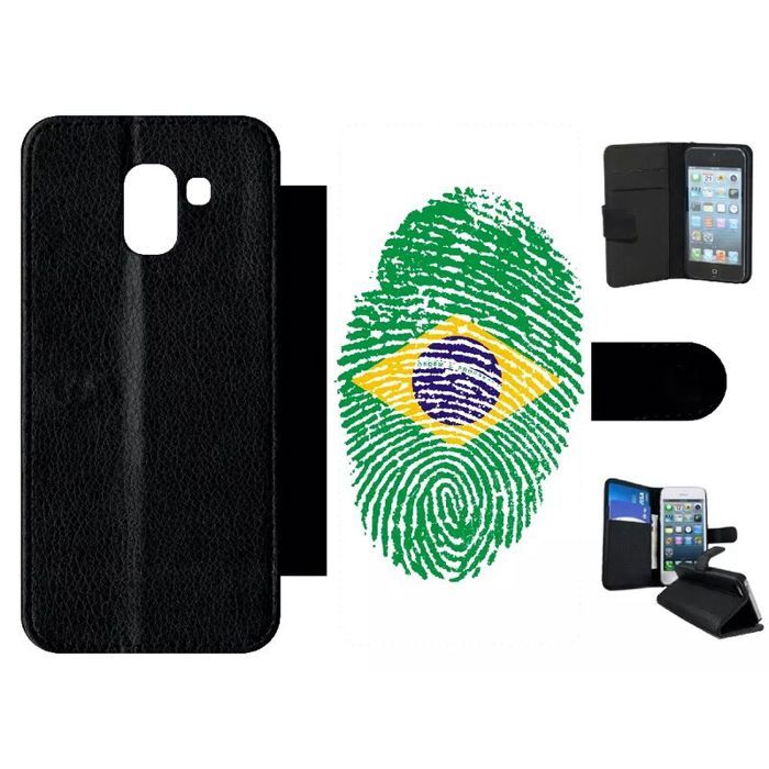 Etui a rabat - Plastique - Noir Samsung Galaxy J6 60 EMPREINTE DIGITALE DRAPEAU BRESIL BRAZIL