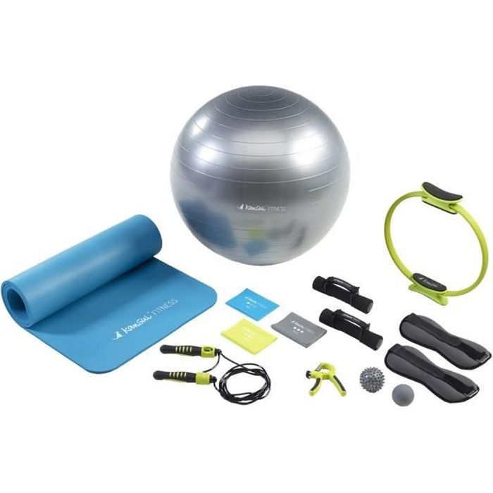 Kangui - Tapis et ballon de gym, 3 bandes élastiques, corde à sauter, haltères, lest, pilate, handgrip et balles massage - EXPERT