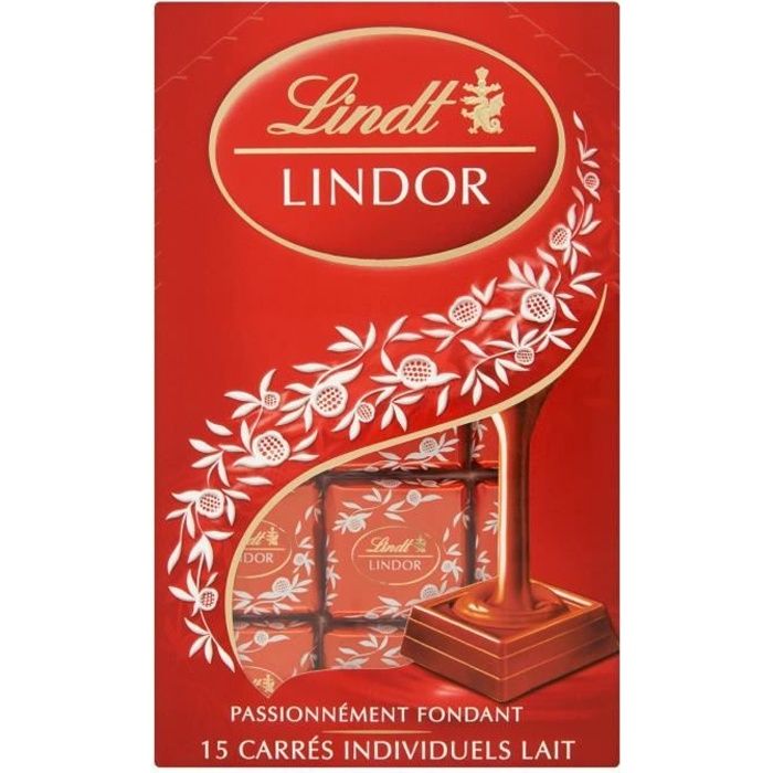 LINDT LINDOR Chocolat carrés au lait - 15 carrés individuels - 145 g
