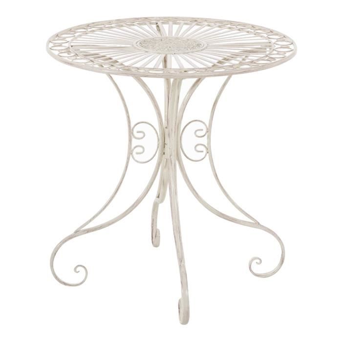 Table de jardin ronde en fer coloris crème antique - 72.5 x 70 x 70 cm