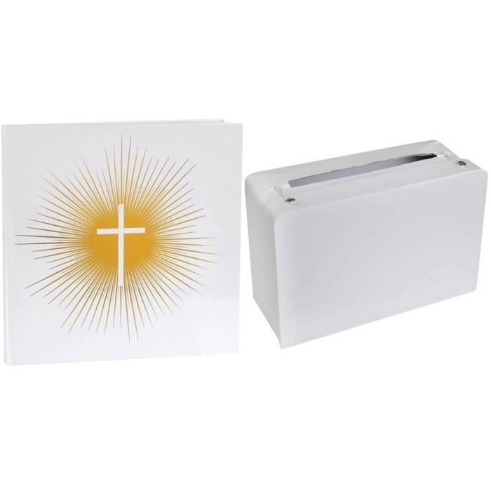 Pack duo de fête avec 1 livre d'or Communion et 1 tirelire valise REF/6848-5092