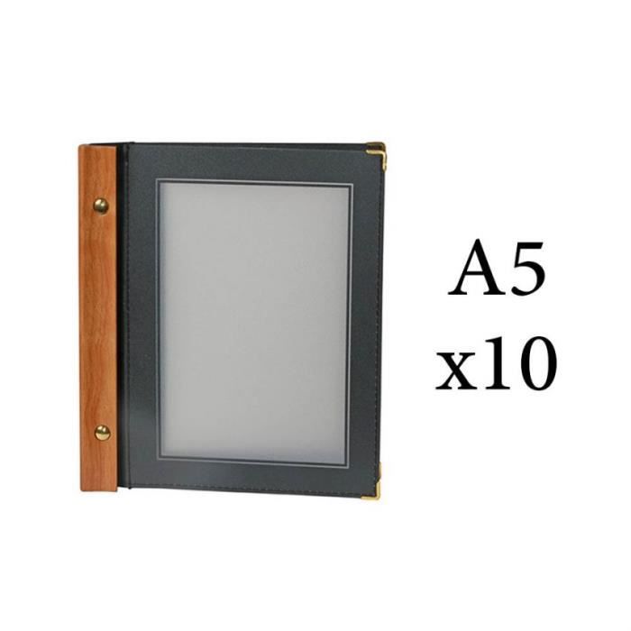 Lot 10 protège menu noir WOOD + 2 inserts format A5 pour hôtel restaurant - Securit 15 Noir