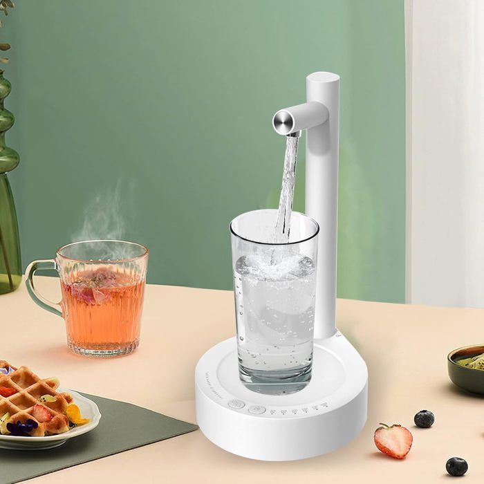 NK Distributeur D'Eau Automatique Pour Bouteille - Recharge USB, Acier Inox Sans BPA, Eau Froide, Batterie 1200mAh, Compatible 1.5L à 18.9L, Blanc (Adaptateurs 3.8 & 4.8 Cm)