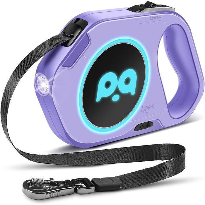 Comparer les prix de Laisse rétractable pour chien avec lampe de poche,Éclairage respiratoire RGB des deux côtés avec 12 couleurs exclusives(Violet, 5