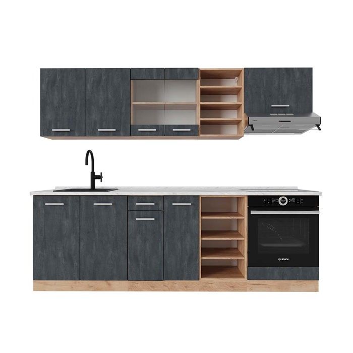 Cuisine Kitchenette bloc cuisine intégrée Chêne Blanc Merle 310 cm Respekta