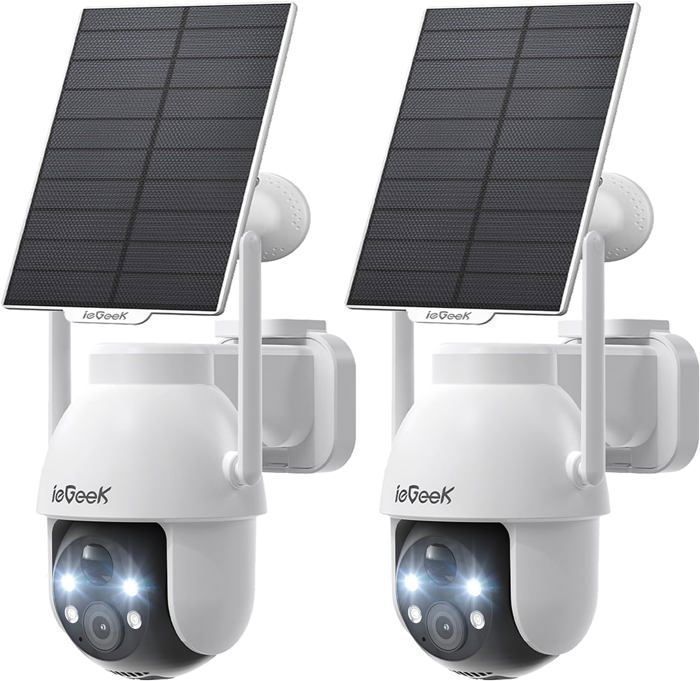 2 Pièce Camera Surveillance WiFi Solaire - 2K Exterieure sans Fil 360° PTZ Vision Nocturne Couleur PIR Audio Bidirectionnel