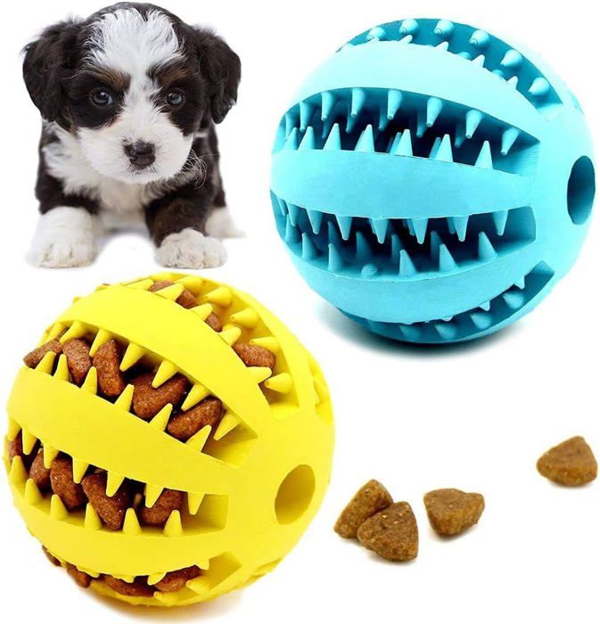 Balle pour chien - HANDEIU - Lot de 2 - 5 cm - Caoutchouc naturel - Réservoir à friandises