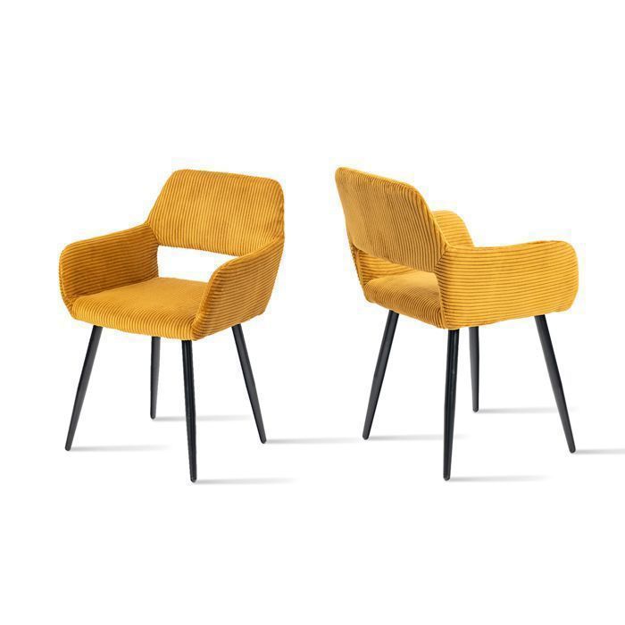 MEUBLES COSY Lot de 2 fauteuils de salle à manger scandinaves avec accoudoirs en velours côtelé jaune safran - CROMWELL CORDUROY
