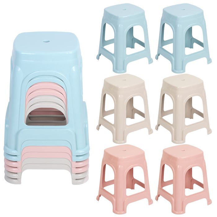 Tabouret Empilable - Lot de 6 - Plastique - 27x37x44cm - Adaptée pour les tables à manger et les écoles