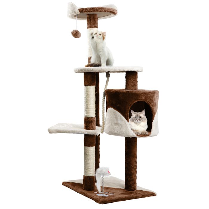 Meilleurs prix pour Nobleza - Arbre à Chat, Hauteur 118,5 cm, Tour de Jeux pour Chats, 3 Plateformes, 1 Niches, 1 Pompon, 1 peluche, Marron