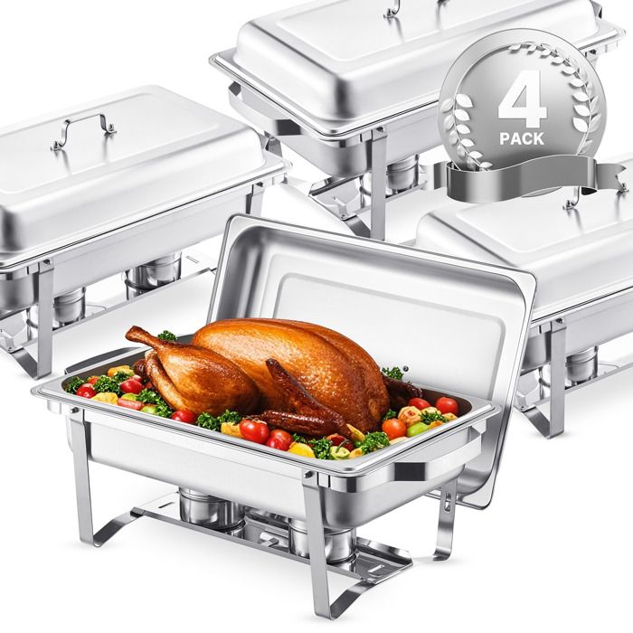 Chauffe-plat / Buffet chauffant - VEVOR - HZ-433 - Pack 4 - 7 5 L - Inox avec couvercle