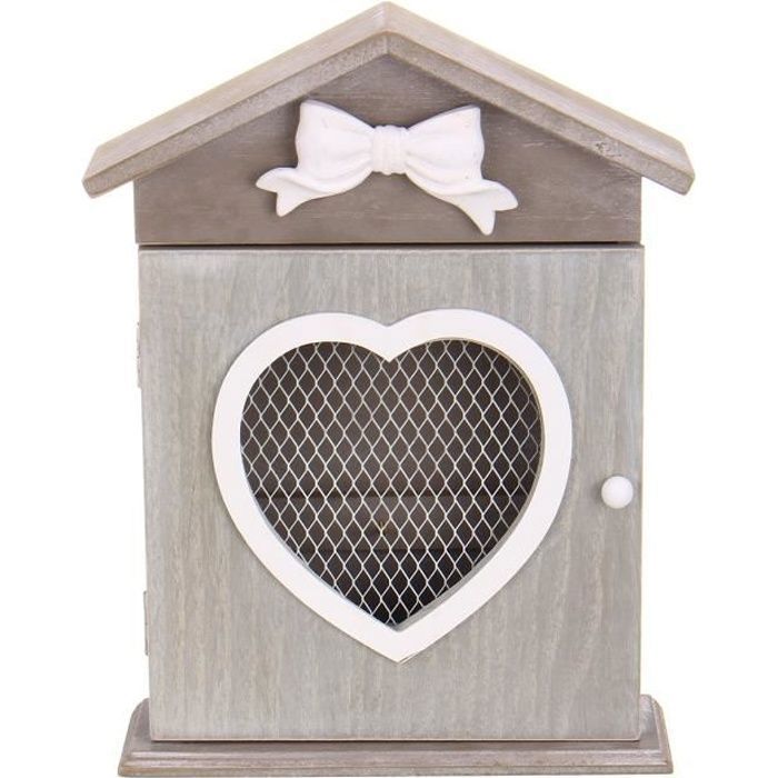 Boîte à Clé en Bois Murale 6 Crochets - Européenne Decor Armoire Rangement Rétro Maison Coeur