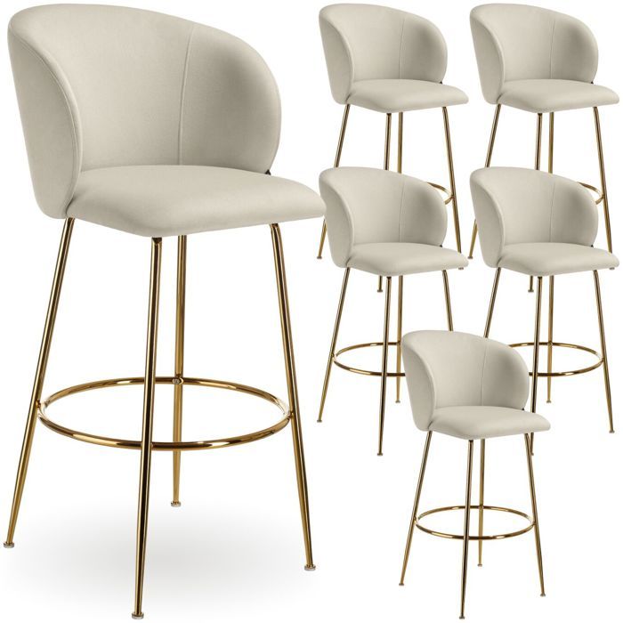 Tabouret de bar - TECTAKE - Lot de 6 tabourets LUANA aspect velours et repose-pieds 51 x 60 x 106 cm - Crème/Or Tabouret de bar - TECTAKE - Lot de 6 tabourets LUANA aspect velours et repose-pieds 51 x 60 x 106 cm - Crème/Or